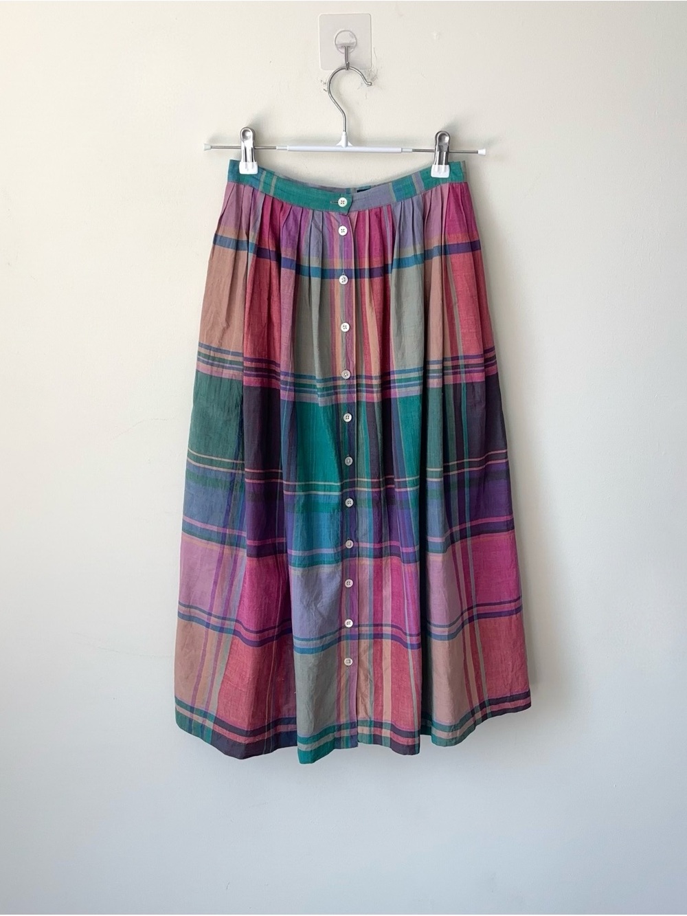 Ralph Lauren Madras Plaid Midi Skirt Sz 4 Hand Woven Rainbow 80s Blue Label - Picture 2 of 15